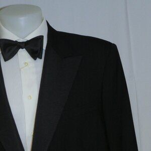 Martin Greenfield Bespoke Black Barathea One Button Peak Lapel Tuxedo 46R